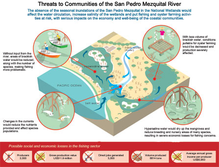 Diagram about the threats to local communities of building the El Centenario irrigation project on the San Pedro Mezquital River